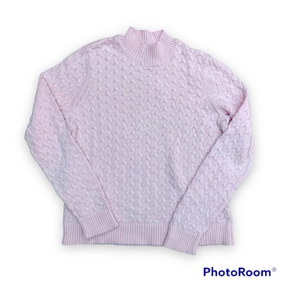 Vintage Womens Petite Studio Works Pink Cable Knit Sweater size PXL